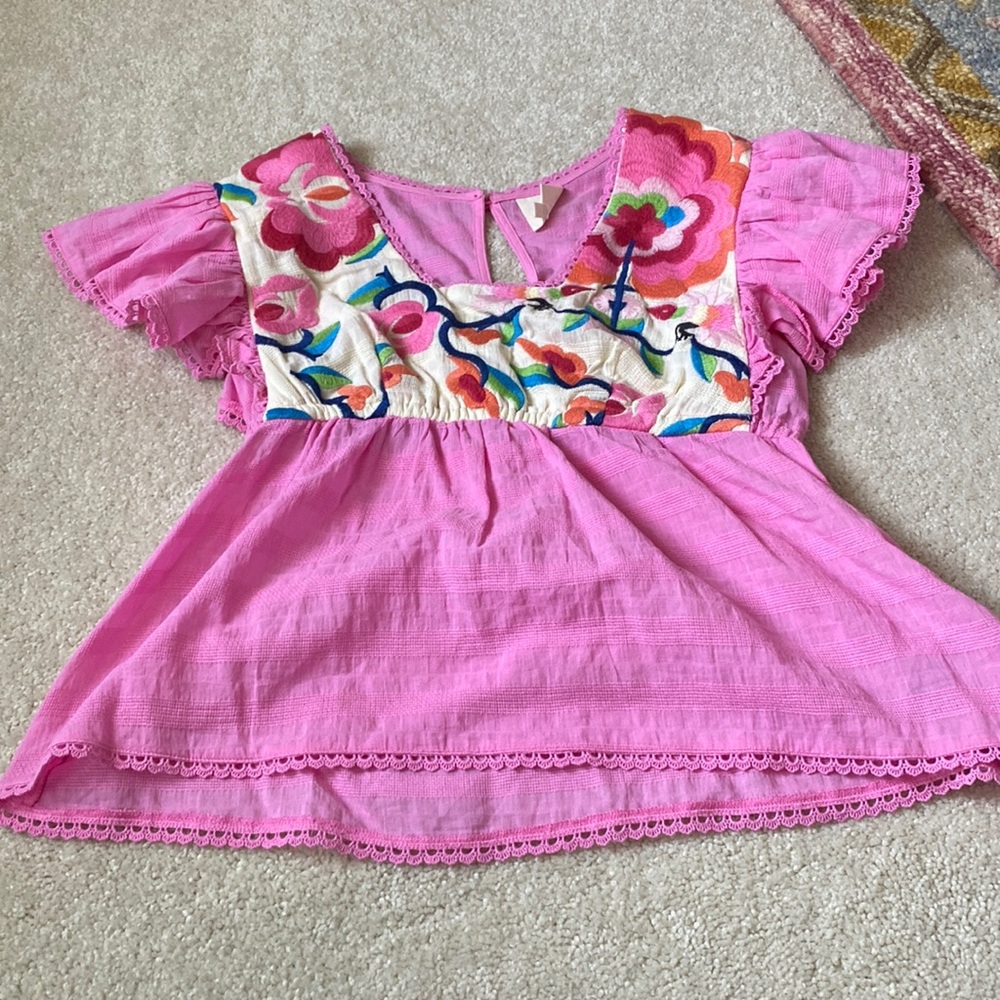 Anthropologie Plenty by Tracy Reese pink embroidered top